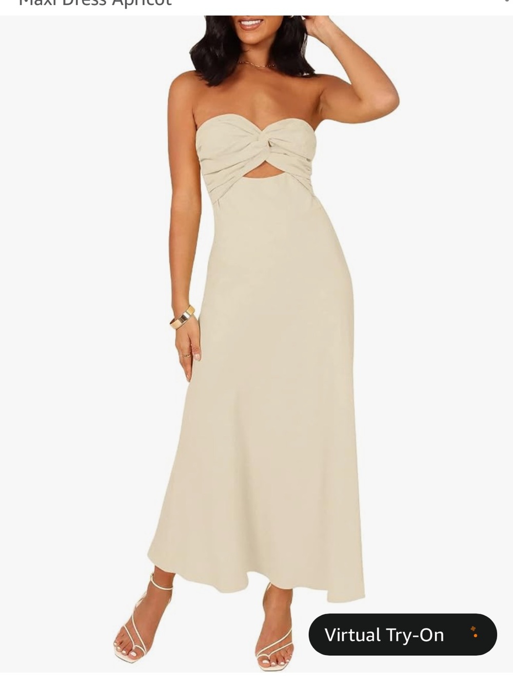 Strapless Apricot Twist-Front Maxi Dress